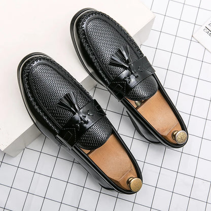 Men’s Leather Brogue Dress Shoes - Casual Business Tassel Loafers for Wedding & Party