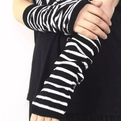 Punk Long Arm Fingerless Gloves – Adjustable Elastic Stripe Nylon Winter Arm Covers, Protective Cool Sleeves Mittens for Men & Women