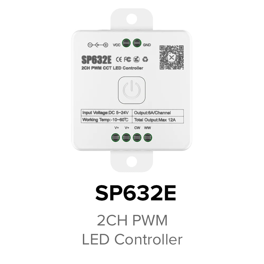 SP630E All-in-One LED Controller 5CH PWM SPI, RGB/RGBW/CCT Music Sync Bluetooth, Compatible with WS2812B WS2811 SK6812 FCOB 5050 5V–24V LED Strip