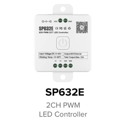 SP630E All-in-One LED Controller 5CH PWM SPI, RGB/RGBW/CCT Music Sync Bluetooth, Compatible with WS2812B WS2811 SK6812 FCOB 5050 5V–24V LED Strip