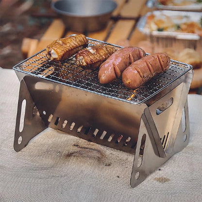 Portable Folding Barbecue Grill - Multifunction Camping BBQ Grill Rack - Stainless Steel BBQ Grill with Firewood Stove