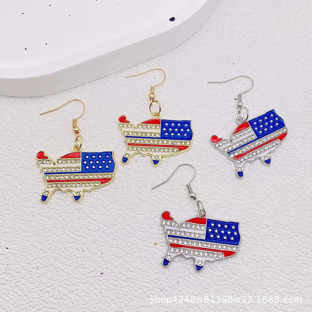 USA Flag Hat Wing Charms Earrings - Patriotic 4th of July Rainbow Flag Dangle Jewelry for Women & Girls