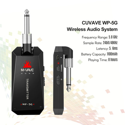 M-VAVE WP-5G Wireless Guitar System - 5.8G Rechargeable Audio Transmitter & Receiver with Type-C Cable for Guitar Amplifier