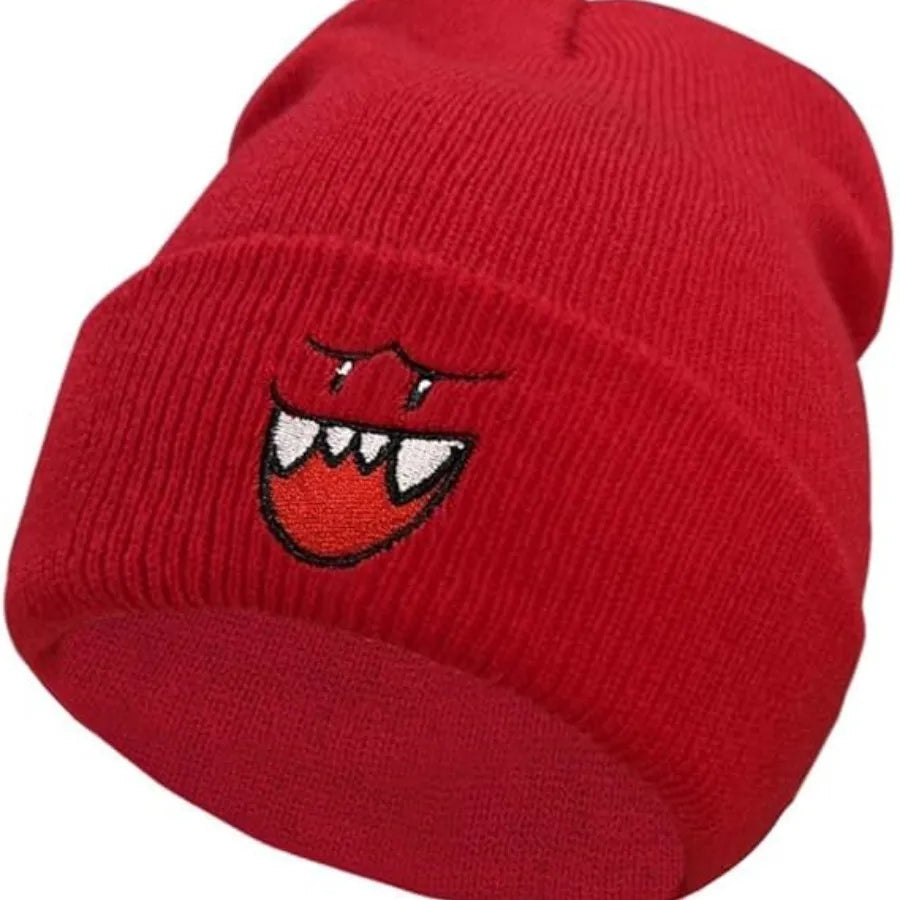 Cozy Happy Face Embroidered Knit Hat – Cute Warm Winter Beanie for Men, Perfect Christmas Gift