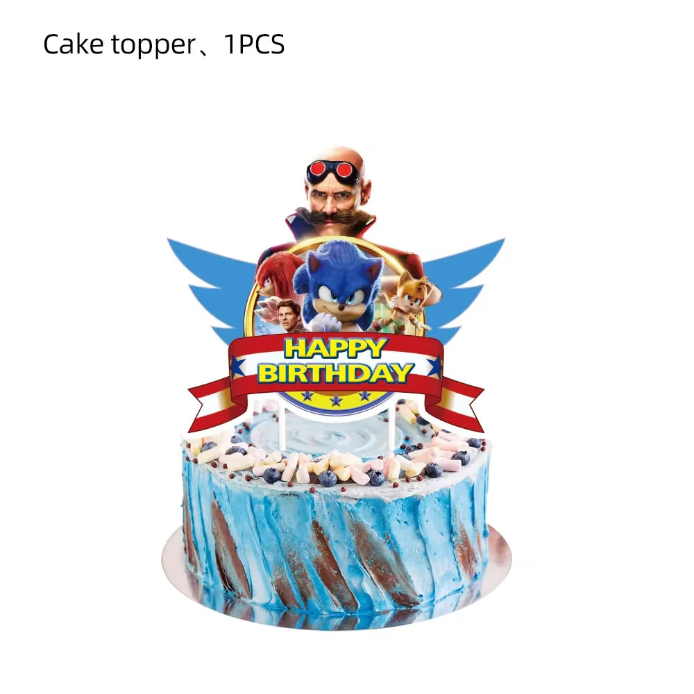 Sonic Cartoon Party Supplies Set – Disposable Tableware with Plates, Cups, Napkins & Balloons for Boys’ Birthday & Baby Shower Decor
