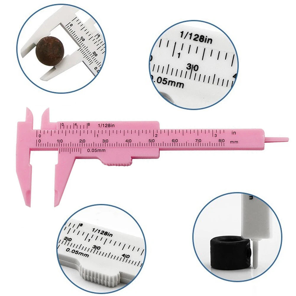 Rose Pink 0-80mm Double Scale Sliding Gauge - Permanent Makeup & Tattoo Measuring Tool for Eyebrow and Lip Lines