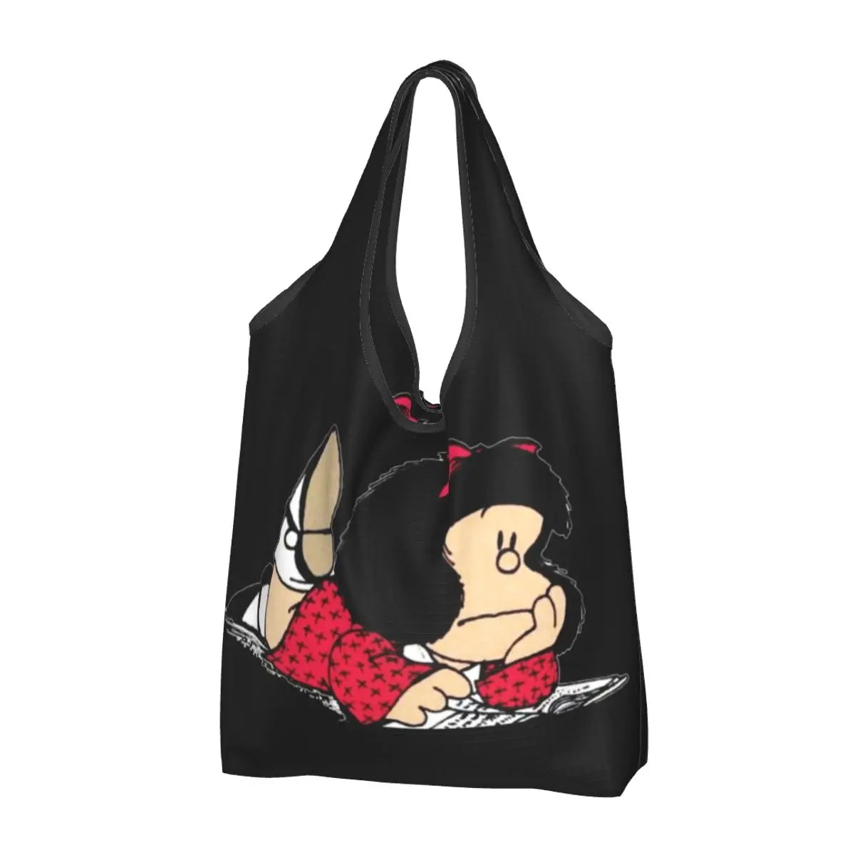 Anime Mafalda Cartoon Grocery Tote Bag – Large Capacity Fashion Shopper Shoulder Handbag, Portable Kawaii Canvas Bag for Everyday Use