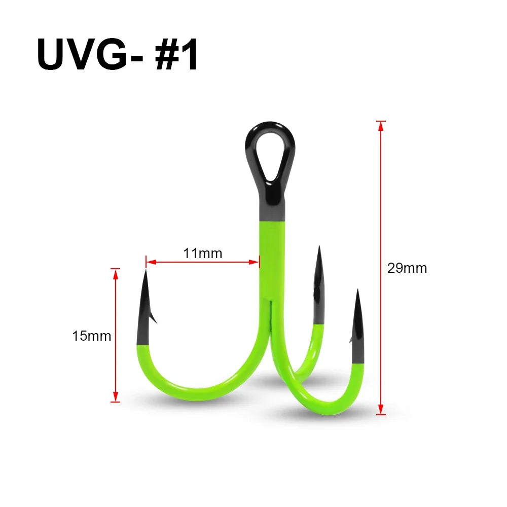Spinpoler Flame Treble Fishing Hook – UV-Active Violet Paint, 2X Strong Hi-Carbon Steel for Soft Bait & Swimbait Tackle, #1, #1/0, #2/0