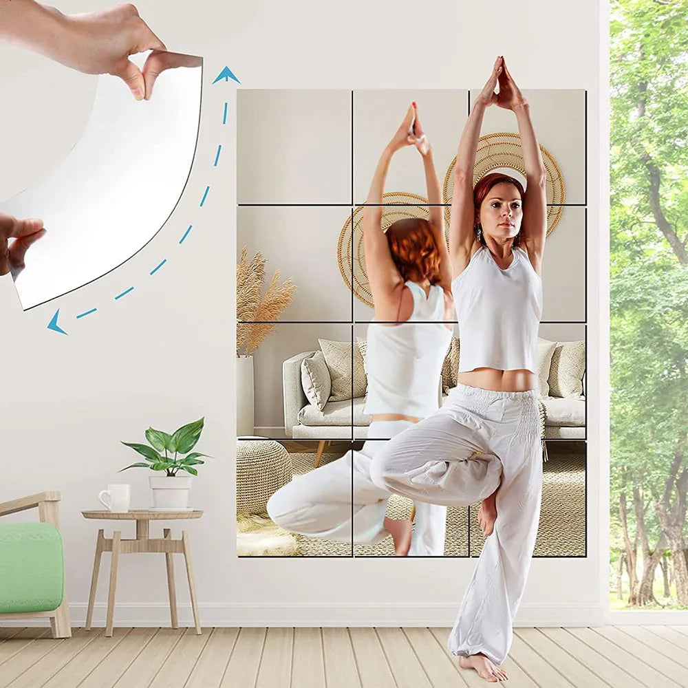 Full-Length Acrylic Door Mirror Tiles – Wall-Mounted, Non-Glass Safety Mirror for Kids Playroom, Gym, Dorm Use