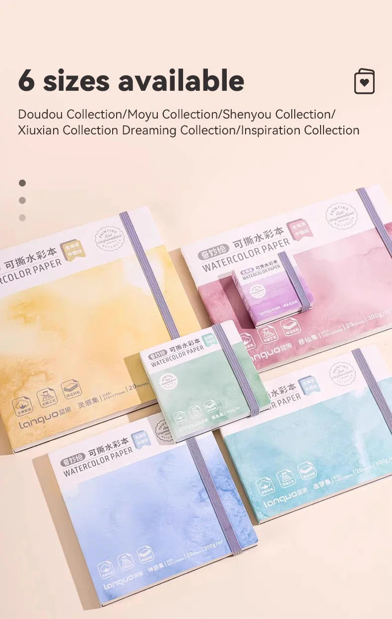 100% Cotton Mini Watercolor Paper Book – 300gsm Tearable Sketchbook Journal for Drawing & Painting