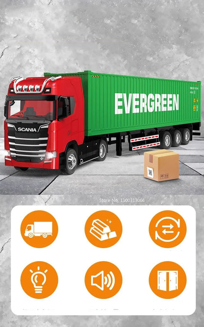 1:50 Diecast Transport Truck Model — Alloy Container Trailer with Doors, Light & Sound, Miniature Toy Gift for Kids