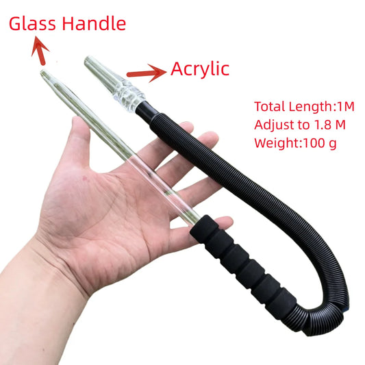 Adjustable Shisha Hookah Hose Set - Glass Handle Silicone Tube with Mouth Tips for Chicha Lounge Party Club