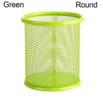 Multifunction Mesh Pen Holder - Round or Square Desk Organizer for Pens, Pencils & Stationery