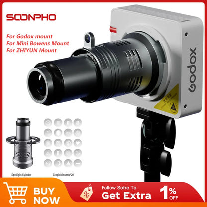 Bowens Mount Flash Spotlight Projection Kit - Focusing Photography Accessory for Godox ML100Bi, Mini & ZY Flash Lights