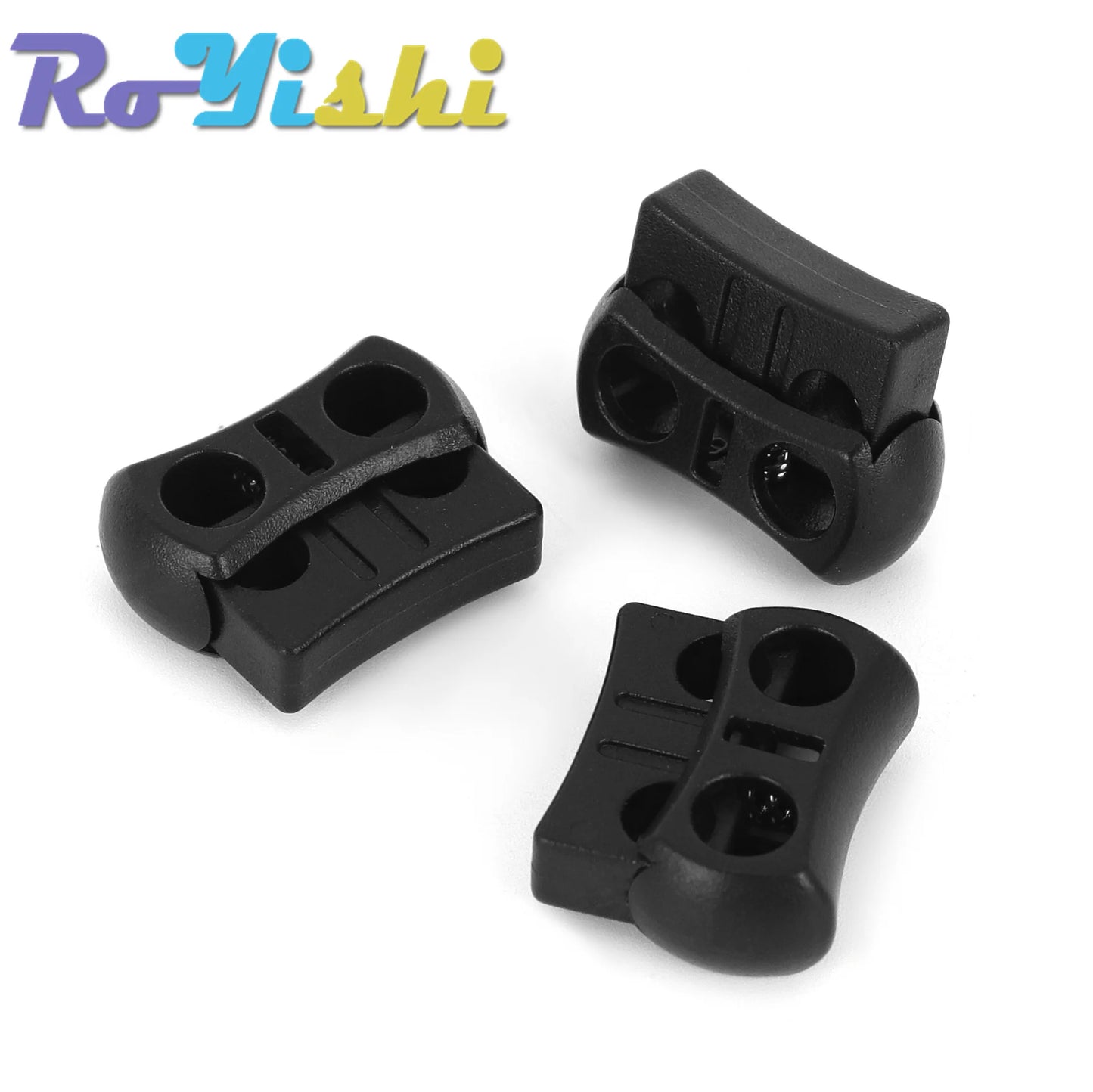 10pcs 2-Hole Plastic Cord Lock Toggle – Black Stopper Clip 15x20x7.5mm for Drawstrings & Lanyards
