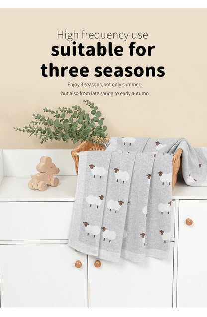 Baby Cotton Knitted Blanket 90x70cm – Newborn Swaddle Wrap for Boys & Girls, Stroller & Nursery Cuddle Quilt