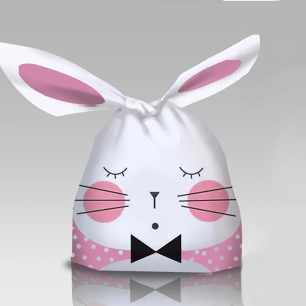 50Pcs Easter Rabbit Ear Cookie Candy Gift Bags - Plastic Pouches for Baking Packaging, Biscuits, Easter Decoration, and 2024 Birthday