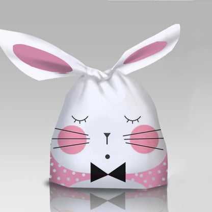 50Pcs Easter Rabbit Ear Cookie Candy Gift Bags - Plastic Pouches for Baking Packaging, Biscuits, Easter Decoration, and 2024 Birthday