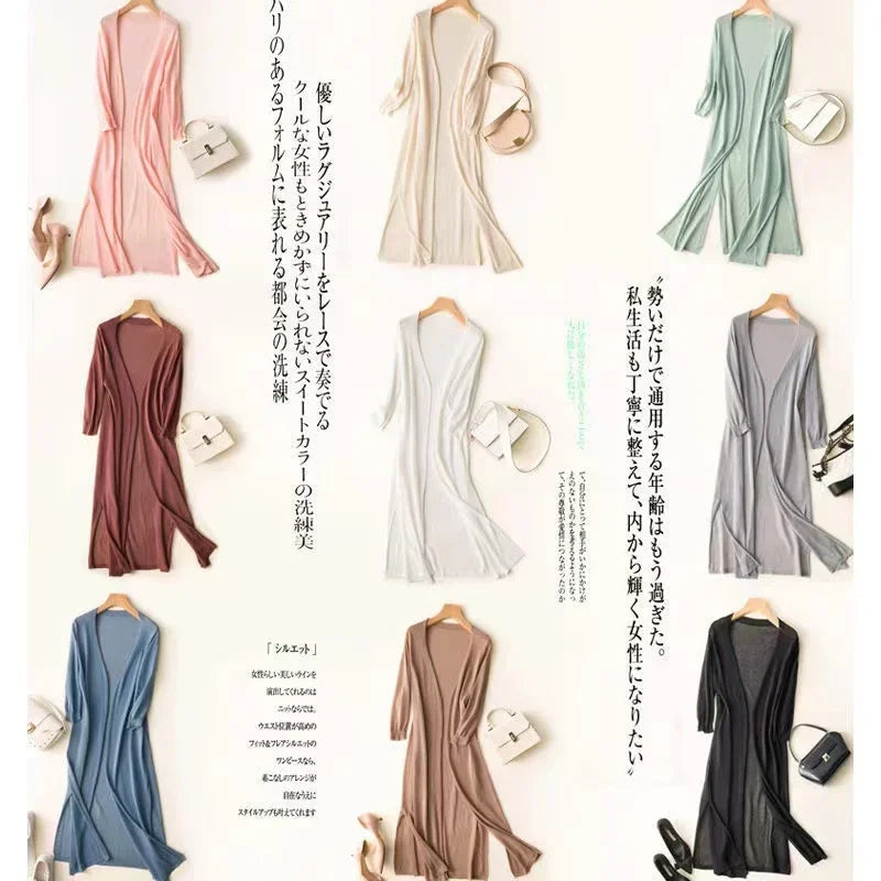 2024 Korean Women's Casual Long Sun Protection Cardigan – Soft, Comfortable, Loose Fit, Solid Color, Free Size Thin Sweater