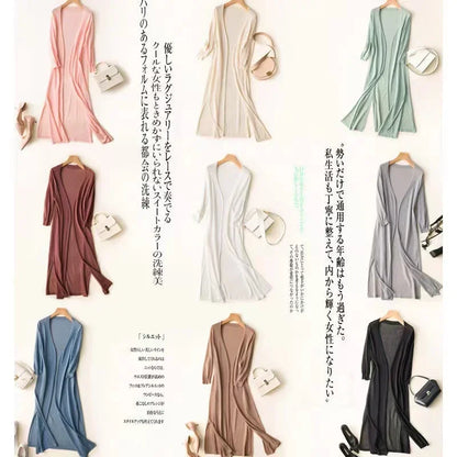 2024 Korean Women's Casual Long Sun Protection Cardigan – Soft, Comfortable, Loose Fit, Solid Color, Free Size Thin Sweater