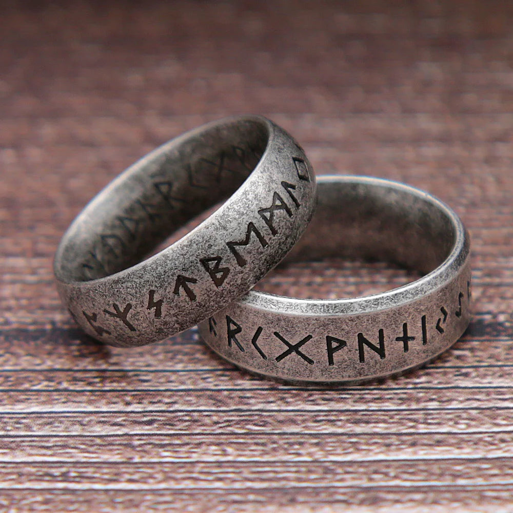 Fashion Retro Viking Rune Ring – 316L Stainless Steel Odin Letter Amulet, Couple Jewelry Gifts for Men & Women