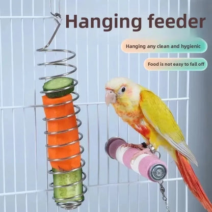 Stainless Steel Parrot Forager Feeder - Spiral Hanging Seed, Fruit & Vegetable Holder Food Basket