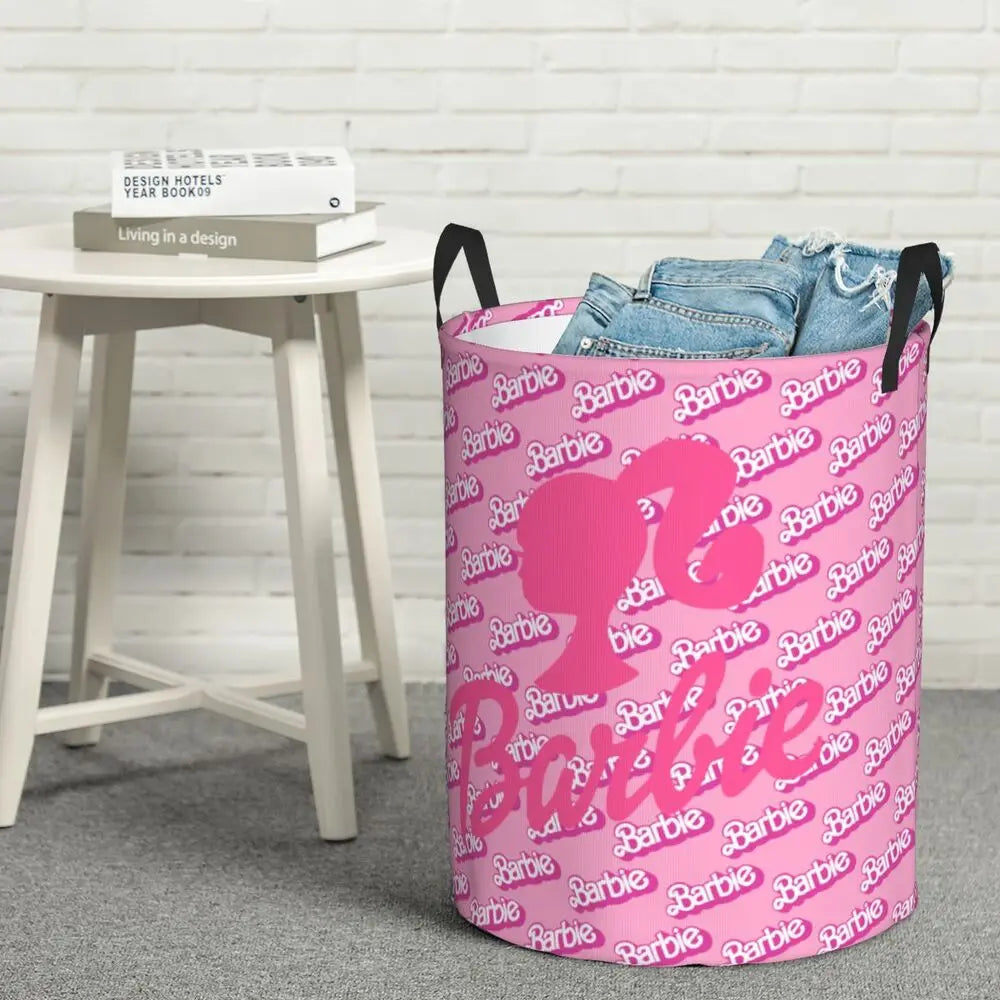 Custom Barbie Logo Laundry Basket – Collapsible Large Capacity Clothes Storage Bin, Disney Baby Hamper