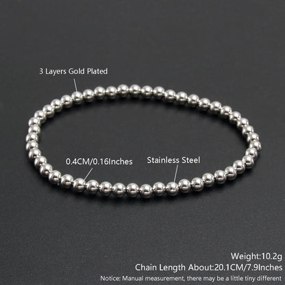 MHS.SUN Trendy Stainless Steel Stretch Bracelet — Gold & Silver Beaded 2mm/5mm/8mm for Men & Women