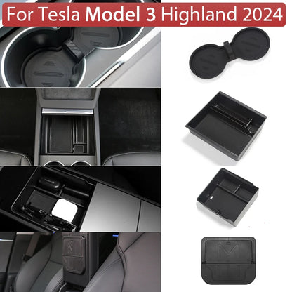 Tesla Model Y/3 Center Console Storage Box – Hidden Organizer Tray & Webcam Cover (2021–2024 Accessories)