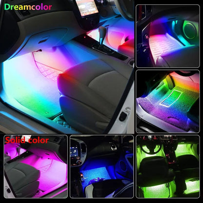 Neon LED Car Interior Ambient Foot Strip Light Kit: Remote & App Controlled RGB Decorative Lamps for Auto Atmosphere Enhancement