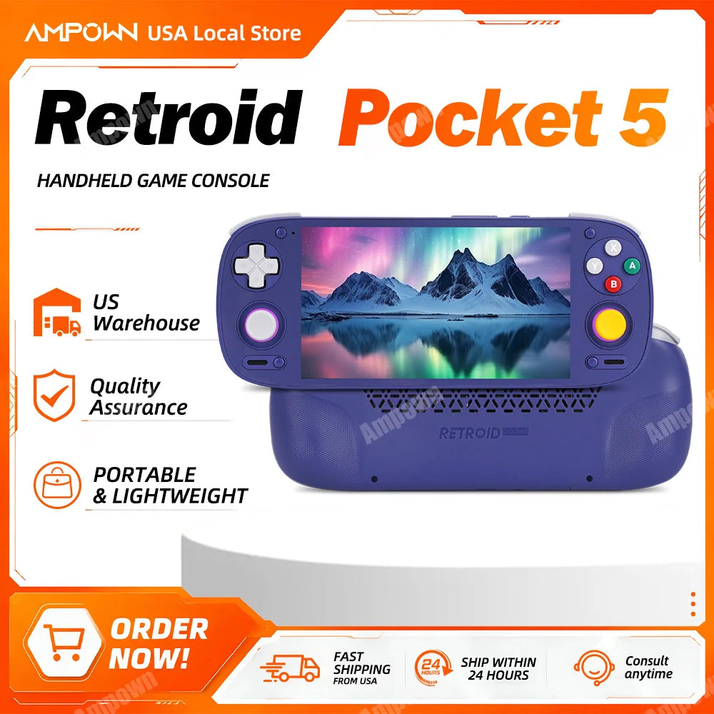 Retroid Pocket 5 RP5 5.5" AMOLED Handheld Game Console - Android 13 Retro Gaming Player with Hall Joystick & Swappable Buttons