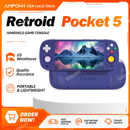 Retroid Pocket 5 RP5 5.5" AMOLED Handheld Game Console - Android 13 Retro Gaming Player with Hall Joystick & Swappable Buttons