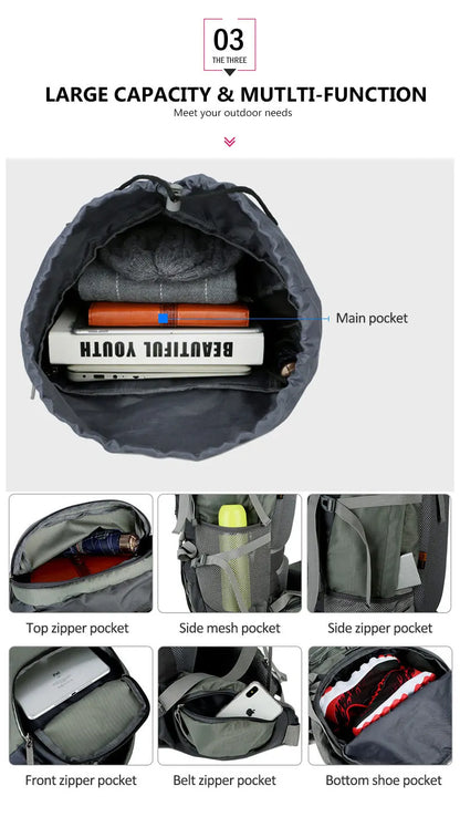 75L Camping & Hiking Backpack with Rain Cover - Outdoor Travel, Trekking & Climbing Rucksack for Men