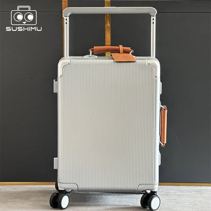 Sushimu 20"/24" Wide Handle Travel Suitcase – Men & Women Carry-On Luggage with PC Aluminum Frame Trolley