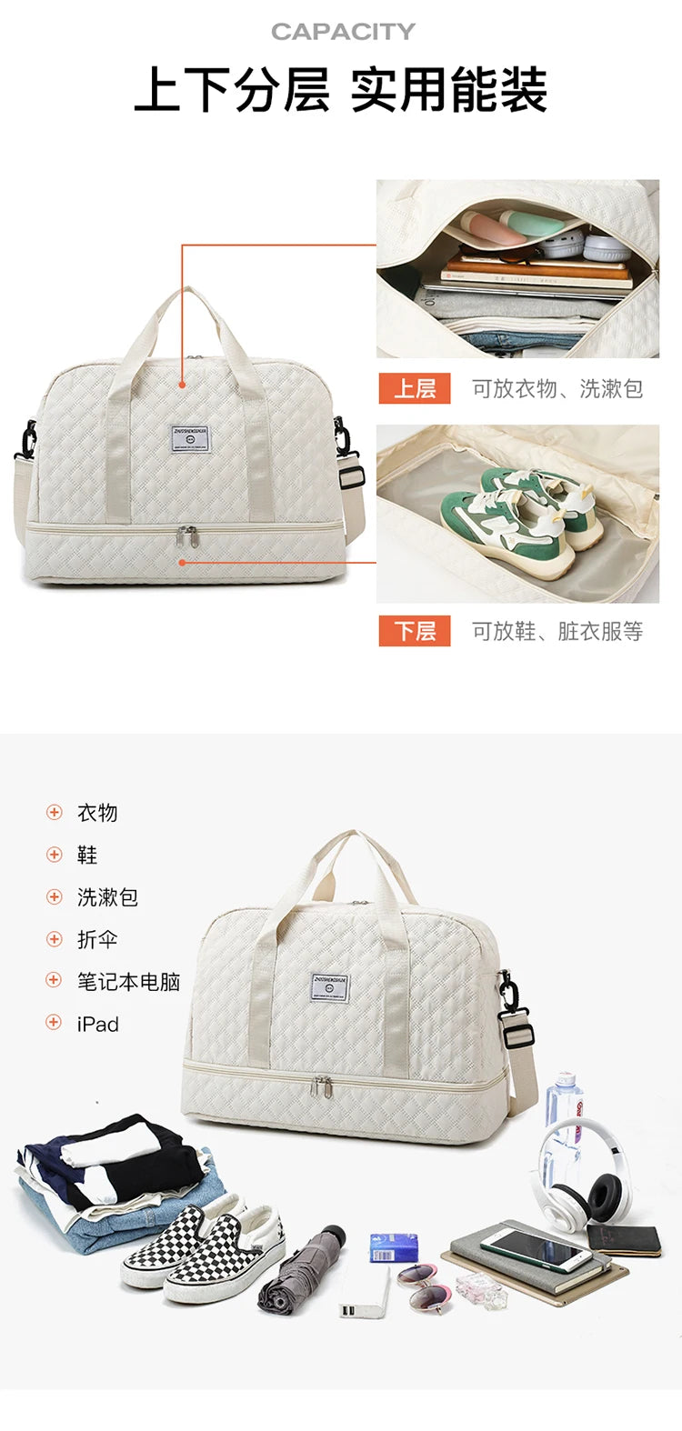 Short Trip Travel Bag – Large Capacity Waterproof Handbag with Dry & Wet Separation for Men & Women