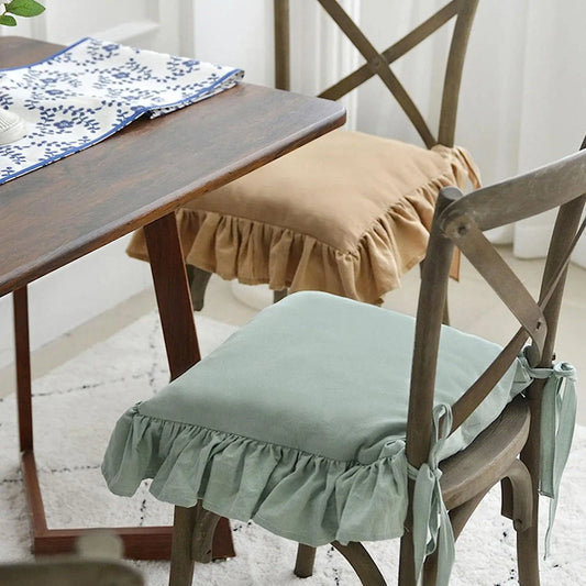 Ruffled Dining Chair Pads - Vintage Seat Cushion Covers with Ties Non-Slip Kitchen Farmhouse Decor