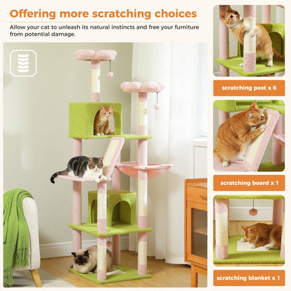 Large Cat Tree Tower – Multi-Level Plush Indoor Cat Condo with Scratching Posts, Boards, Perches & Caves