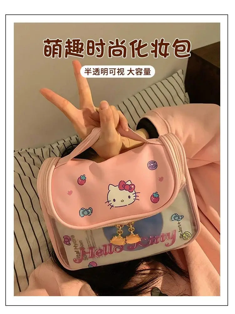 MINISO Hello Kitty Makeup Bag | Cute, Large Capacity Portable Travel & Washroom Transparent Storage Bag for Girls