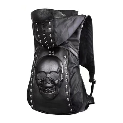 3D Skull Leather Backpack – Rivet Hooded Crossbody Bag with Unique Style