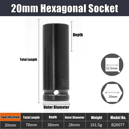 1/2" Drive Deep Impact Socket – Metric Wrench Socket for Pneumatic Tools, Tire Removal & Heavy-Duty Automotive Use