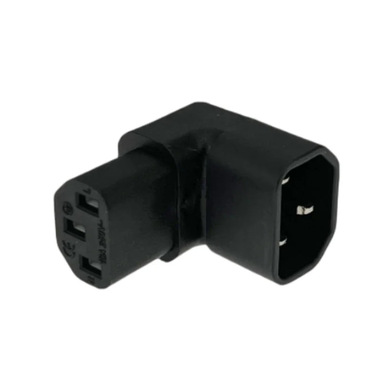 IEC 320 C14 to C13 Adapter - 3-Pin 90-Degree Right-Angle AC Power Extension Converter