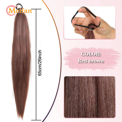 MEIFAN Synthetic Color Braid Ponytail Extension – Red, Green, Blue, Pink, Straight Hair Wrap Around with Elastic Tie
