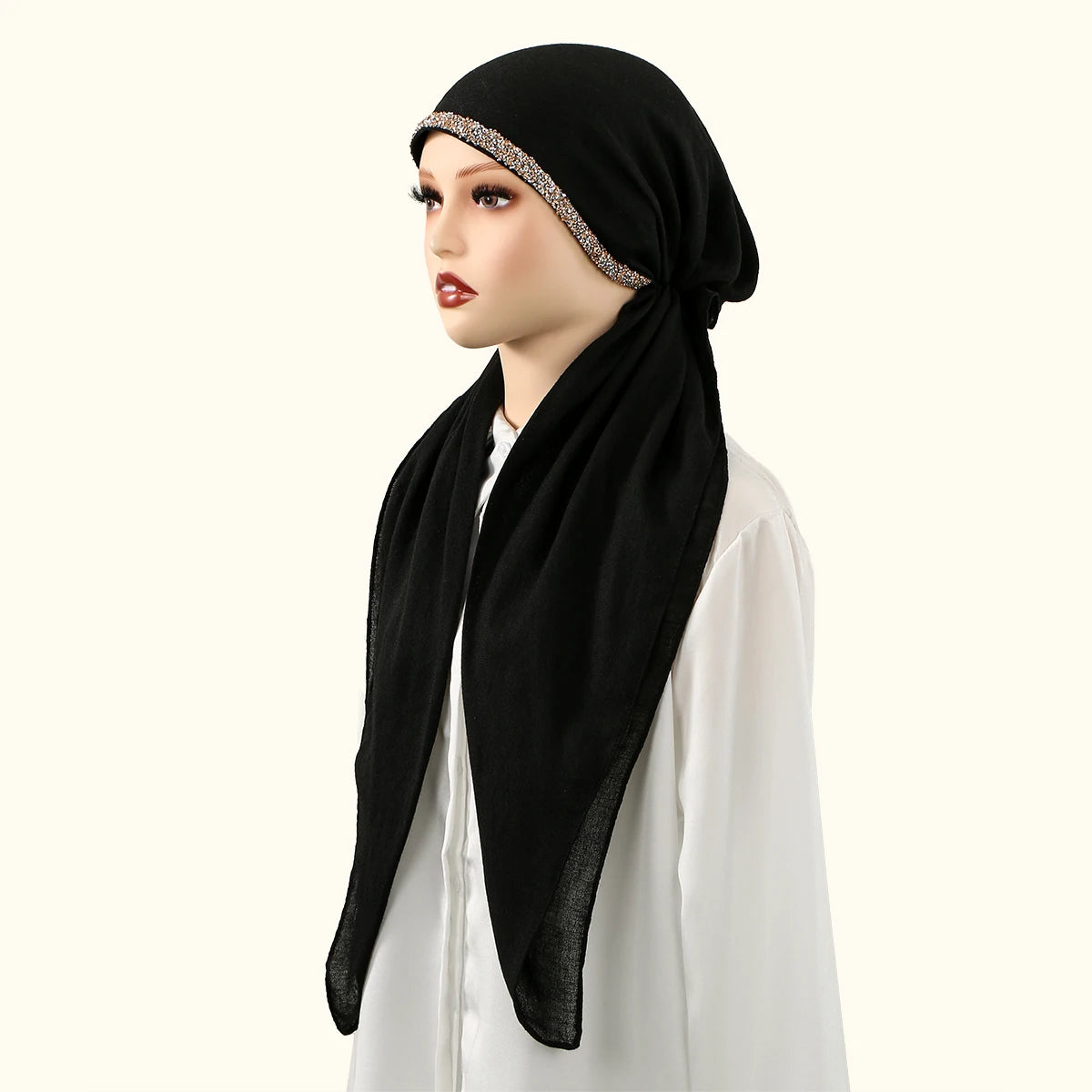 Ramadan Modal Hijab Scarf - Soft Diamond Accent Muslim Head Wrap for Women, Casual Ethnic Headscarf & Shawl