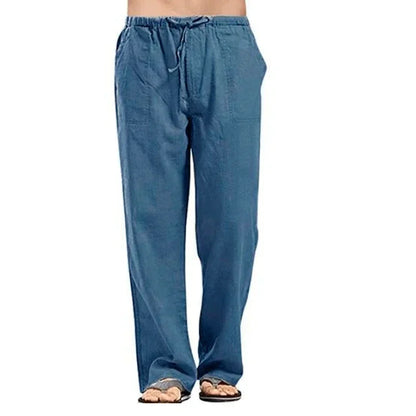 Men's Cotton Linen Pants – Summer Breathable Solid Color Casual Trousers with Elastic Waist