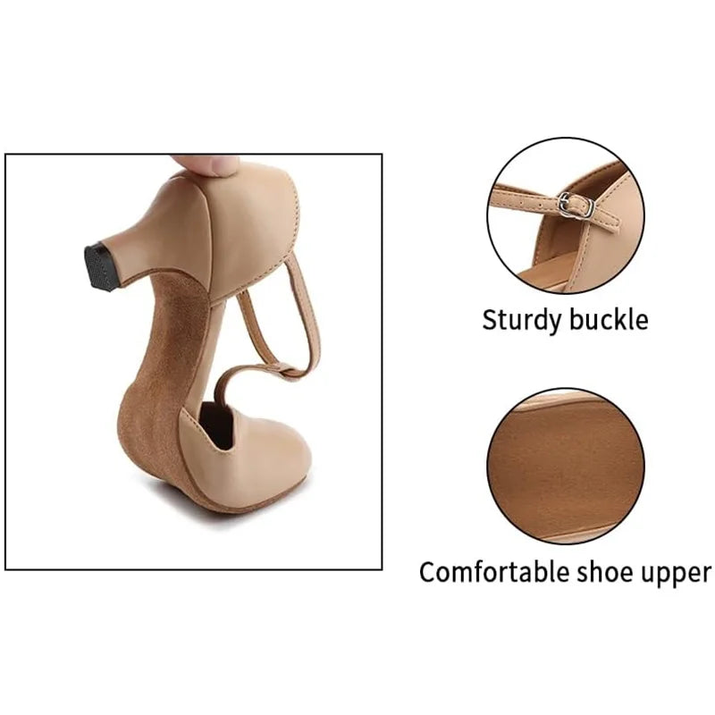 Women’s T-Strap Latin Dance Shoes – Non-Slip Ballroom & Tango Shoes with Soft Insole and Comfortable Lining