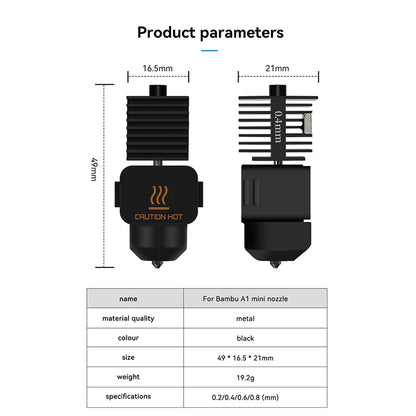 Bambu Lab A1 Mini Hotend Kit – 0.2/0.4/0.6/0.8mm Hardened Steel Nozzle Replacement for A1 3D Printer