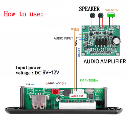 KEBIDU 9V/12V Car Radio Stereo MP3 Decoder Board - Bluetooth Wireless MP3 Player with USB, TF, and Remote Control