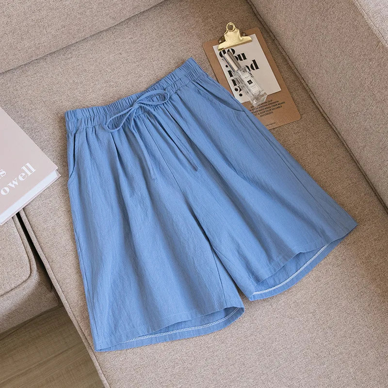 2024 Women’s High Waist Cotton Summer Shorts with Pockets – Casual Loose Fit Soft Cool Shorts for Girls