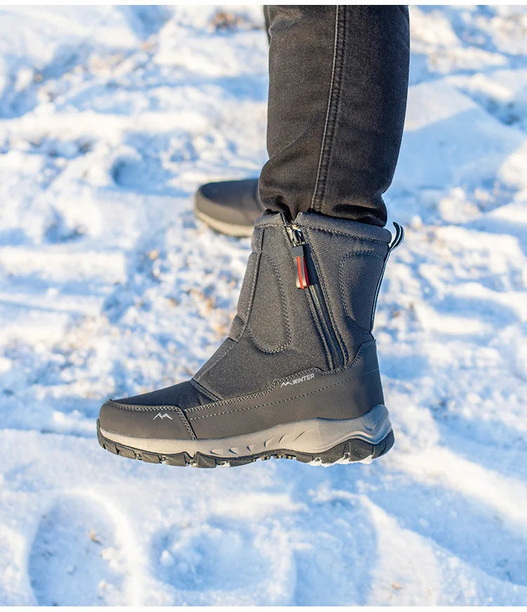 Large Winter Men’s Boots – Warm Plush Ankle High-Top Snow Boots, Sweat-Wicking Outdoor Sneakers