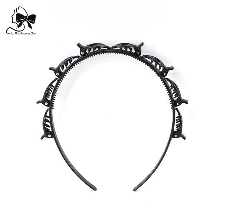 2024 New Double Band Headbands for Women – Non-Slip Hair Bands with Clips, Bezel Hair Hoop, Fashion Headwear